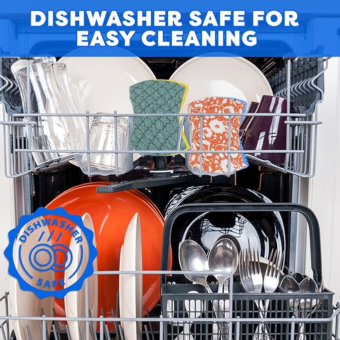 SCRUBIT Non-Scratch Cellulose Scrub Sponge - Soft and Easy Grip - Kitchen Sponges for Cleaning - 16-Pack Dual Sided Scrubby Sponges for Pots, Pans, Kitchen, and More