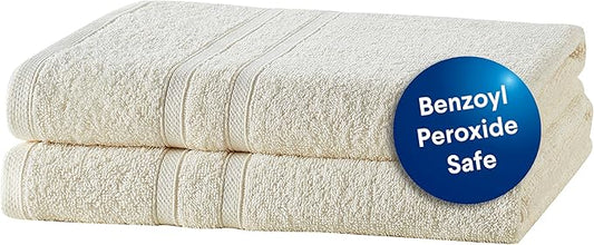 Clorox Bleach Friendly Towels, Quick Dry, 100% Cotton Bath Towels (30" x 52"), Highly Absorbent Soft Lightweight, Ideal for Everyday Use, Easy to Wash (2 Pack, Ivory)