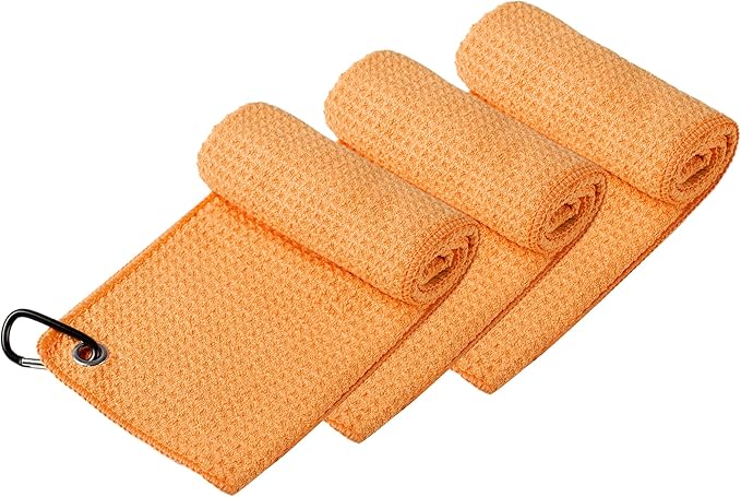 Handy Picks Microfiber Golf Towel (16" X 16") with Carabiner Clip, Waffle Pattern Golf Towel Hook and Loop Fastener - The Convenient Golf Cleaning Towel