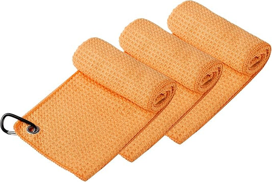 Handy Picks Microfiber Golf Towel (16" X 16") with Carabiner Clip, Waffle Pattern Golf Towel Hook and Loop Fastener - The Convenient Golf Cleaning Towel