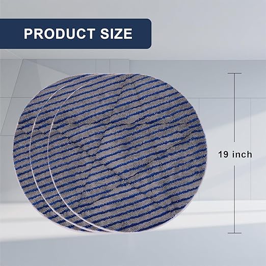 3PK 19inch Comerical Grade Microfiber Carpet Bonnet Pads with Cleaning Strips ， Durable and Absorbent Cleaning Carpet Bonnets Pads Buffing Pad Mounts to Any Traditional Pad Driver