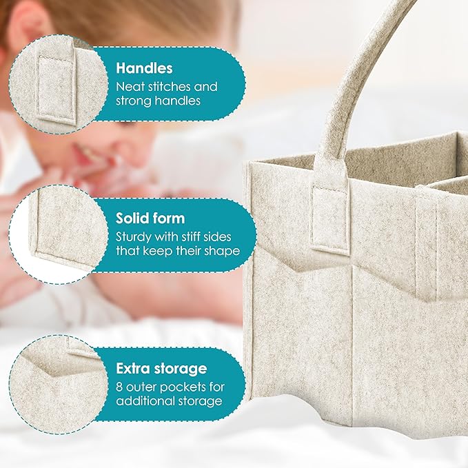 Cute Castle 2 Pack Diaper Caddy Organizer - Portable Baby Caddy Organizer with Handle, Nursery Storage Bin and Car Organizer for Girls, Boys - Baby Gift Basket - Oatmeal