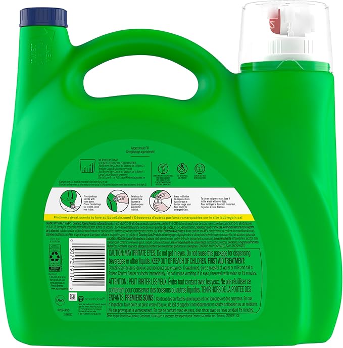 Gain Liquid Laundry Detergent, Original Scent, 194 fl oz, 134 loads, Freshness + Odor Fighting, Laundry Detergent Liquid Soap, HE compatible