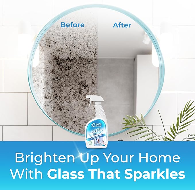 Hygea Natural Clear 'n' Bright - Glass Cleaner Spray - Streak-Free & Ammonia-Free Window Cleaning - Eyeglass, Window & Mirrors Cleaning Supplies - Safe & Fast with Natural Ingredients (24 oz Spray)