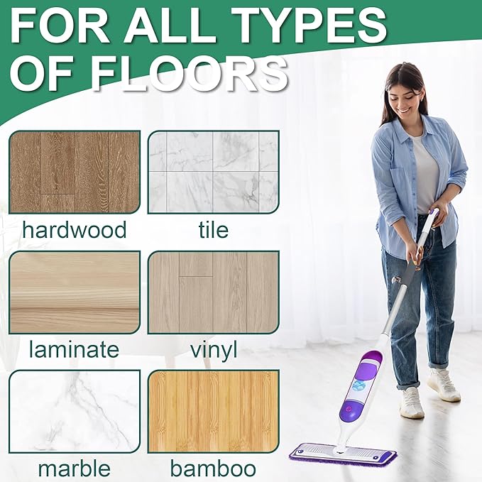 Aifacay Reusable Mop Pad for Swiffer PowerMop, 4 Pack Mop Refill Pads for Swiffer PowerMop Refills Multi-Surface Pads 15" Microfiber Spray Floor Mops Replacements Pad Washable-Purple