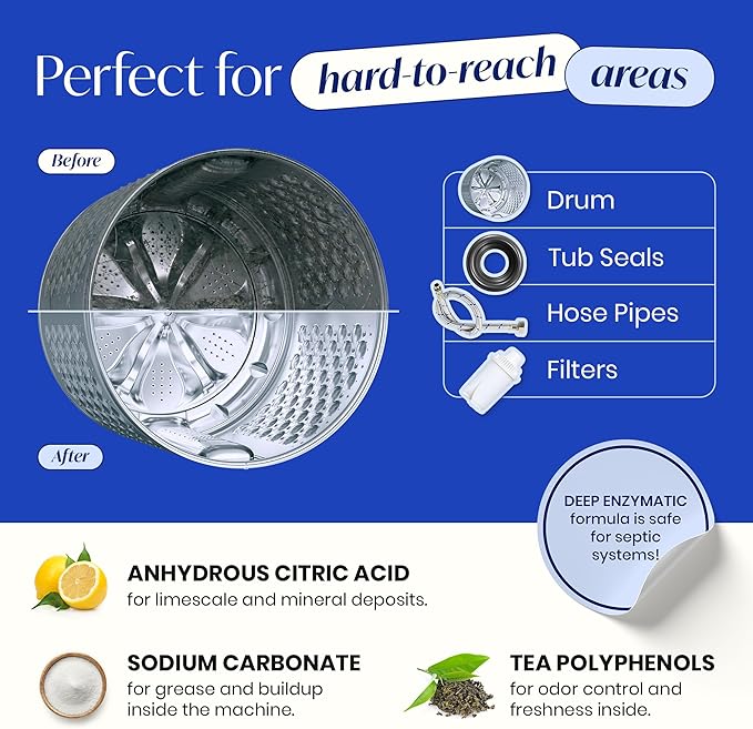 Washing Machine Cleaning Tablets to Remove Pet Fur, Odor, Grime Buildup – Deodorizing for HE, Front, Top Load Washers – Washing Machine Cleaner Tablets Safe for Septic Systems – 24 pcs