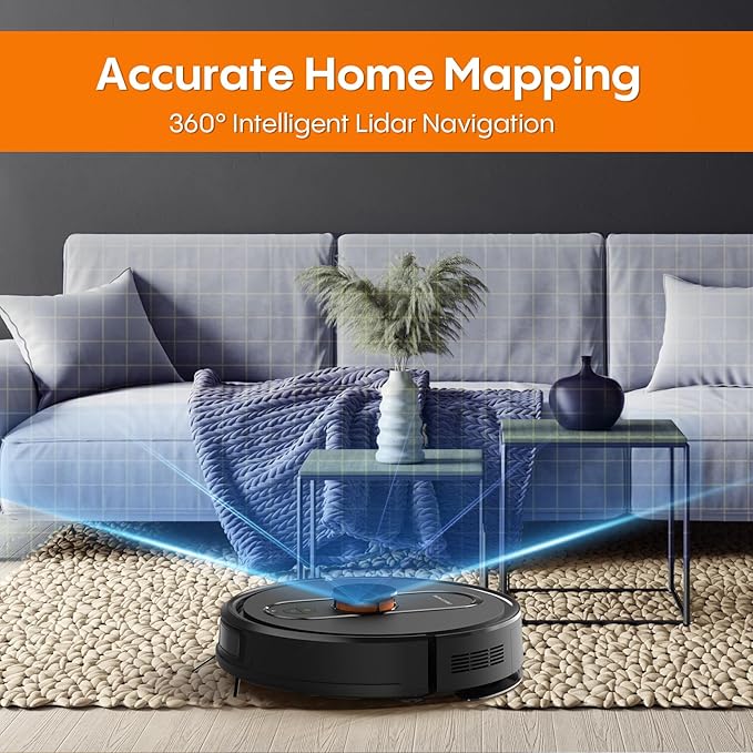 Robot Vacuum and Mop Self-Emptying, 5000Pa Robotic Vacuums, 60 Days Hands-Free, 3-in-1 LiDAR Robot Vacuum Cleaner,No-Go Zones,Perfect for Carpets, Hard Floors, and Pet Hair