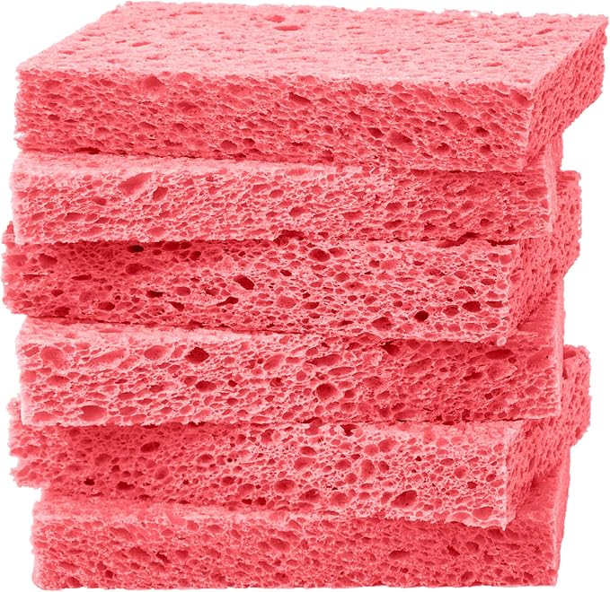 Cellulose Sponges,Heavy Duty Scrub Kitchen Sponge,Clean Tough Messes Without Scratching Sponges Kitchen,Pop Up Eco Sponges DIY Pink (6 Pack)
