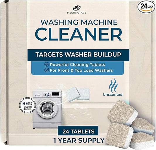 Washing Machine Cleaner Tablets – Deep Clean Washer Descale, Laundry Tub Cleaning Solution, Smell Fresh, Eliminates Buildup & Dirt, For Front & Top Load Washers, Easy-to-Use, 24 Pack, unscented