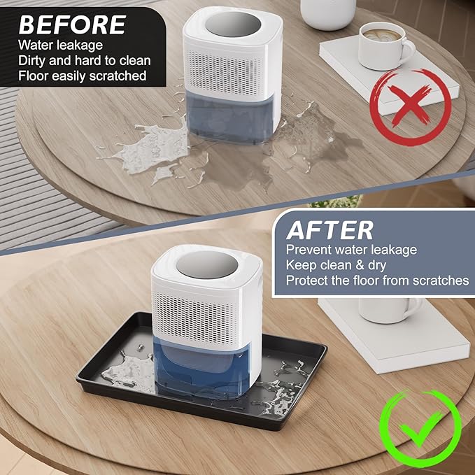 Flamorrow Dehumidifier Mat, Hard Plastic Drip Pan for Home and Basement Dehumidifiers, Dehumidifier Tray with Raised Edge for Leaks, Prevents Water from Pooling Underneath, Black, 13"x9"