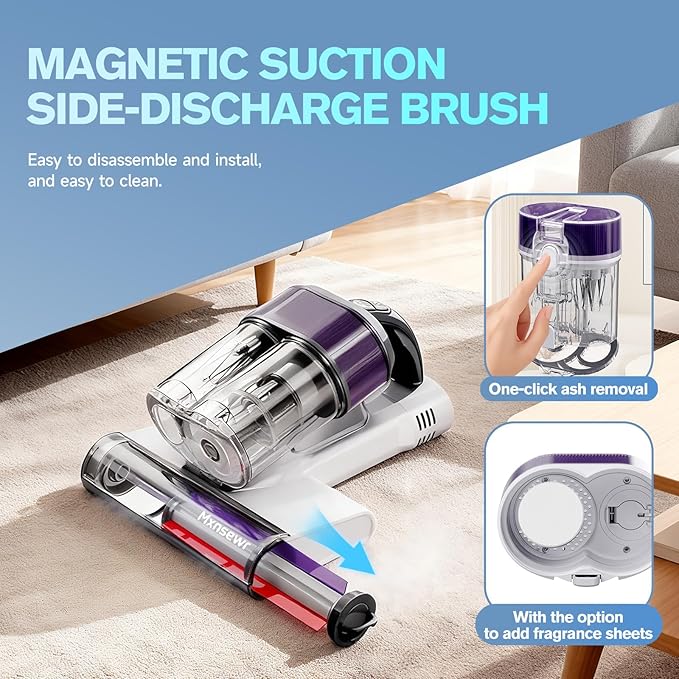 Mattress Vacuum Cleaner, 18Kpa Handheld Bed Vacuum Cleaner with 253.7nm UV-C Light, HEPA Filter & Ultrasoni, 150℉ Heat, Smart Dual Cup, and One-Click ash Removal for Bed, Sofa(White)