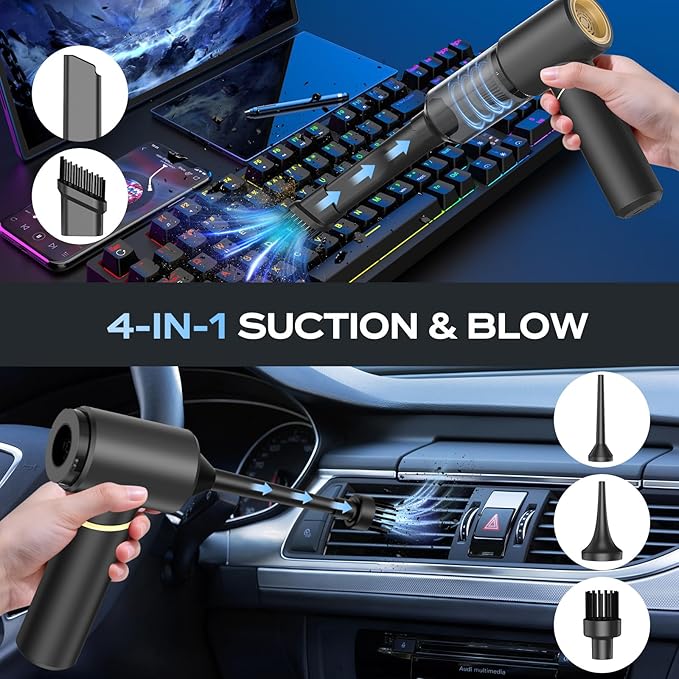 Hand Held Vacuum Cordless Rechargeable: 15000PA Powerful Suction Hand Held Car Vacuum Cleaner,1.25 lbs Lightweight & Washable Filter Air Duster and Vacuum Cleaner for Home, Car,Pets