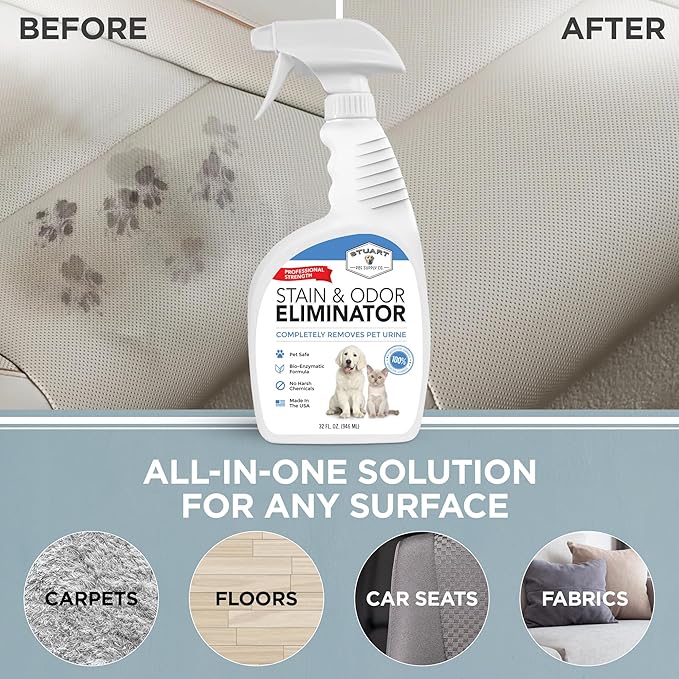 Professional Strength Pet Stain and Odor Eliminator Urine Odor Remover Pet Urine Enzyme Cleaner Enzymatic Cleaner for Dog Urine and Cat Urine Pet Odor Eliminator (32 oz.)
