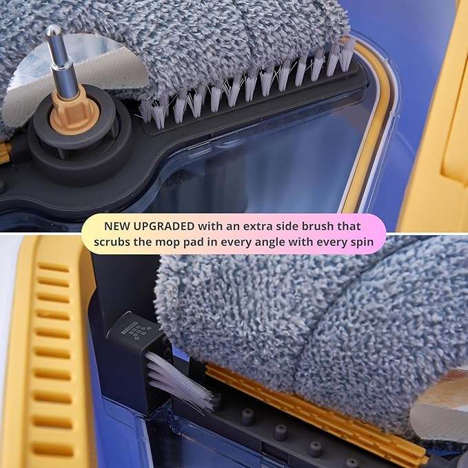 Mop and Bucket System PRO with Removable Water Tank Duo Bucket & Spin Mop System, Self Wringing, Separates Clean from Dirty Water, Folding Mop Head, Dual Brush System, 4-pc Machine Washable Mop Pads