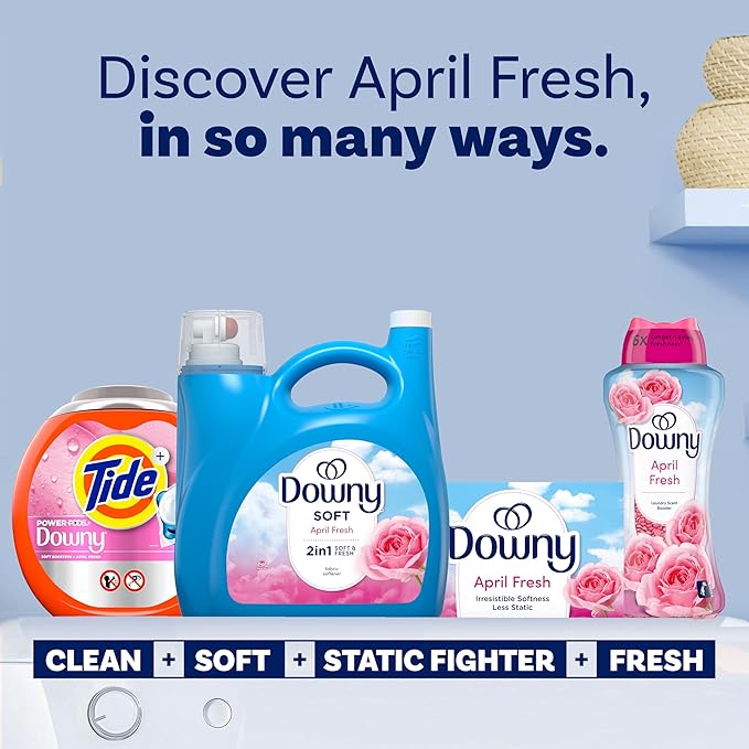 Downy Soft, 2 in 1 Soft and Fresh Liquid Fabric Softener, April Fresh, 140 fl oz, 190 Loads, Fabric Conditioner Liquid provides softness and freshness for fabrics