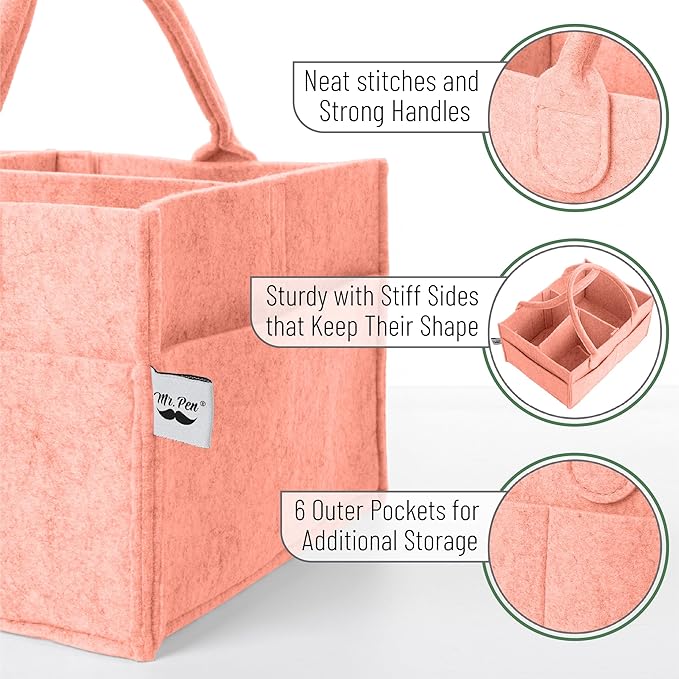 Mr. Pen- Baby Diaper Caddy Organizer, 1 Pack, Coral, Baby Caddy Organizer with Handle, Compact Size, Collapsible & Portable