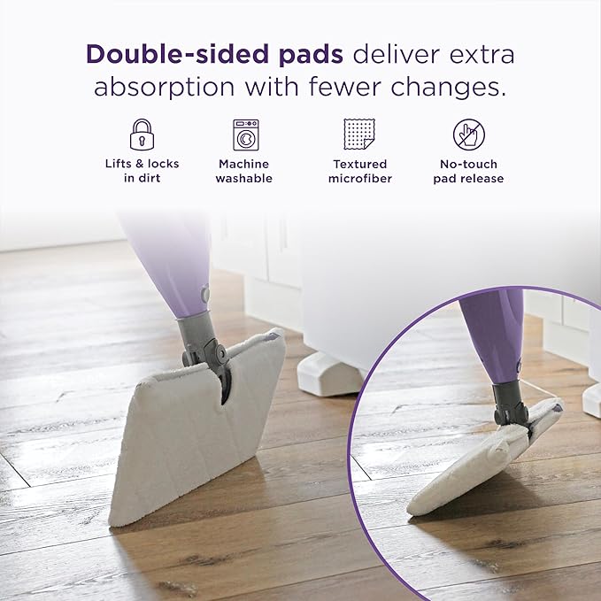 Shark Steam Pocket Mop with 2 Washable Double-sided Pads, Steam Sanitization, Swivel Steering, Lightweight, Steam Cleaner for Sealed Hard Floors, Hardwood, Marble, Tile, Purple, S3501
