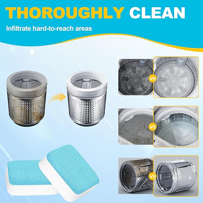 Washing Machine Cleaner Tablets – 24-Pack Deep Cleaning & Descaler for HE, Front Load & Top Load washer cleaner tablets, Septic-Safe, 12-Month Supply