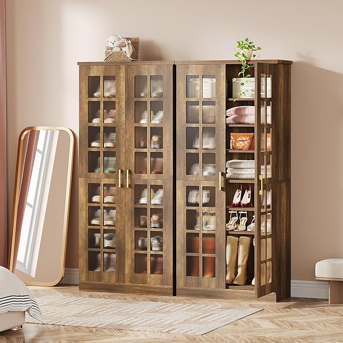 Tribesigns Tall Shoe Cabinet with Doors, 8-Tier Shoe Storage with Adjustable Shelves, Modern Shoe Organizer Shoe Rack Cabinet for Entryway, Hallway, Closet, Living Room, Rustic Brown