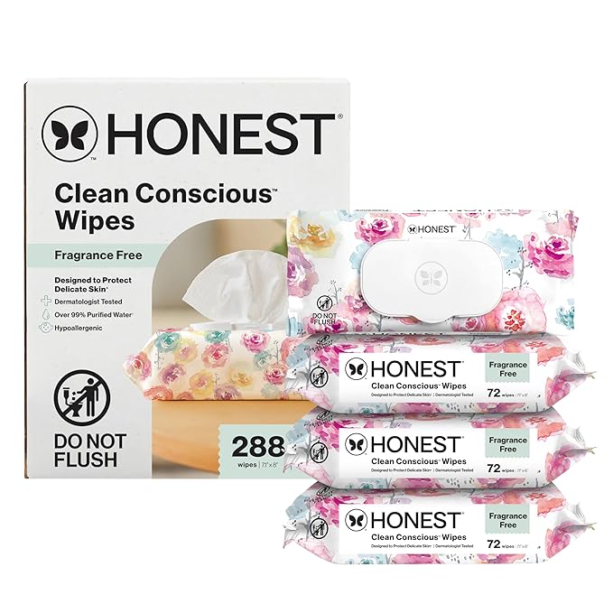 The Honest Company Hypoallergenic Multi-Use Baby Wipes for Sensitive Skin, Rose Blossom, 288 Count