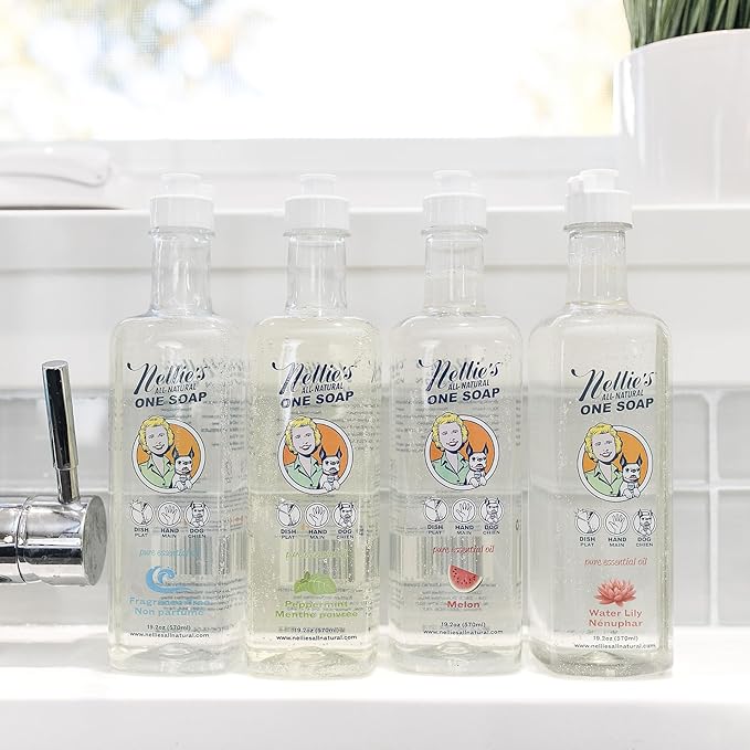 Nellie's One Soap – Fragrance-Free Multi-Purpose Cleaner for Dishes, Surfaces, and Hands – Gentle, Plant-Based Formula That’s Soft on Skin – 19.2 oz (Made in Canada)
