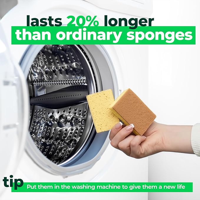 bioGo 12 Pack Natural Biodegradable Kitchen Sponges - Eco-Friendly, Compostable, Cellulose Dish - Compostable - Biodegradable - Cellulose Sponge