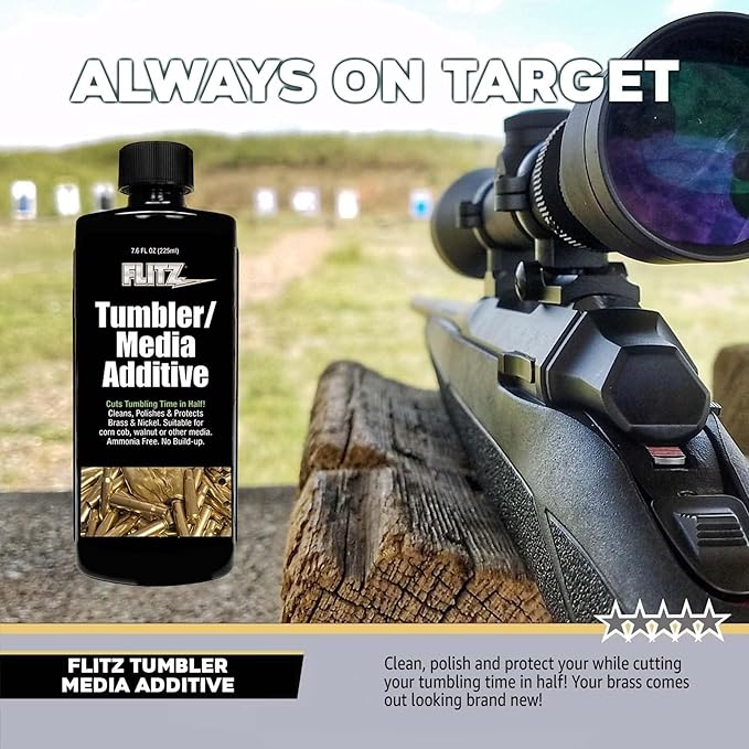 Flitz Tumbler Media Additive - 16oz Bottle of USA-Made Brass Cleaner Reloading Liquid for Ammo, Copper, & All Metals - Ammonia-Free Tumbling Polish to Remove Oxidation, Powder Residue (1 Pack)