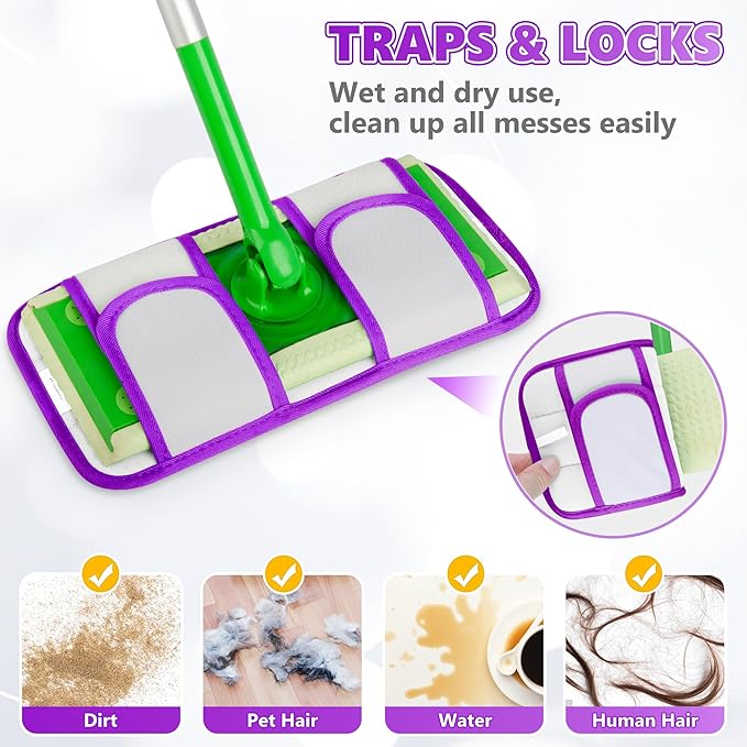Microfiber Mop Pads Compatible with Swiffer Sweeper Mop, Wet Pads Refills Dry Pads Reusable Wet Pads Mop Refill Pads Dry Wet Refills Washable Pads Wood Floor Pads for Wet Dry Cleaning(4 Pack)