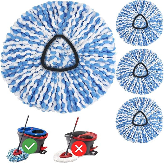 4 Pack Spin Mop Head Replacement for O Cedar RinseClean Spin Mop Refill, Mop Replace Head for Only 2-Tank System, Fluffy Microfiber, Machine Washable