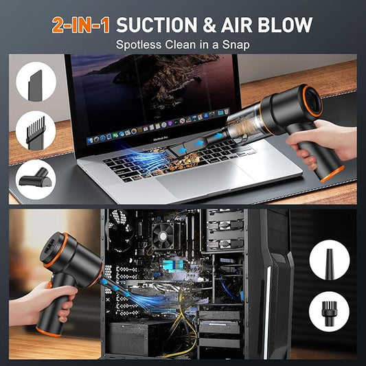 KMM Handheld Car Vacuum Cleaner, 9000PA Vacuum Cleaner & Air Duster, 120W High Power Vacuum Portable Cordless, Hand Held Vacuum Rechargeable with Multi-Nozzles & LED Light for Home, Car, Office