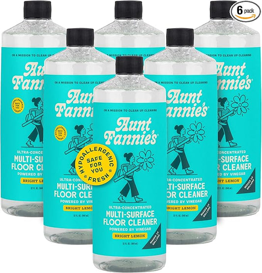 Aunt Fannie's Ultra Concentrated Floor Cleaner Vinegar Wash, Multi-Surface Solution For Mopping, Makes 16 Gallons, Bright Lemon Scent, 32 oz. (Pack of 6)