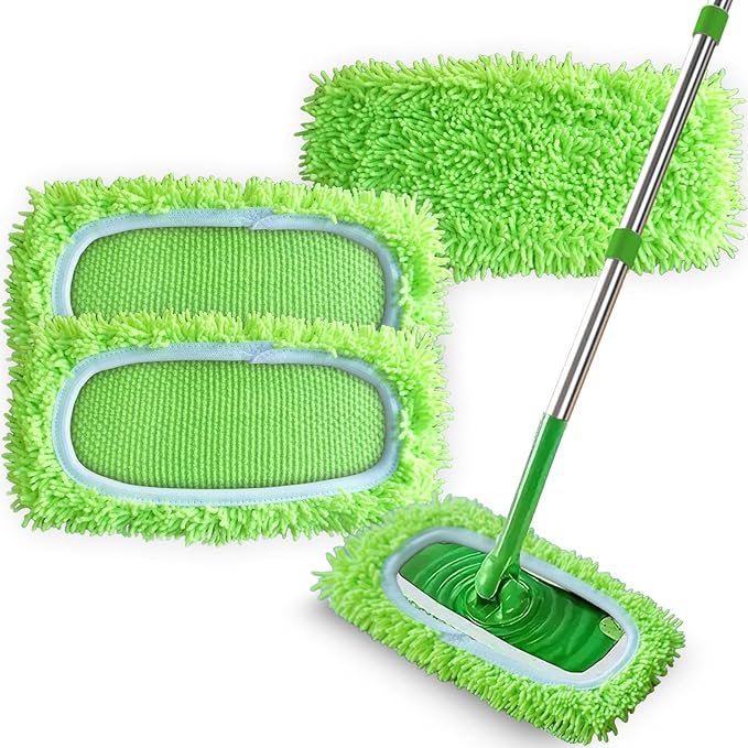 3 Pack Reusable Microfiber Mop Pads Compatible with Swiffer Sweeper, Washable Dry Sweeping Cloths and Wet Mopping Pad Refills for Hardwood Surface Floor Cleaning (Mop is Not Included)