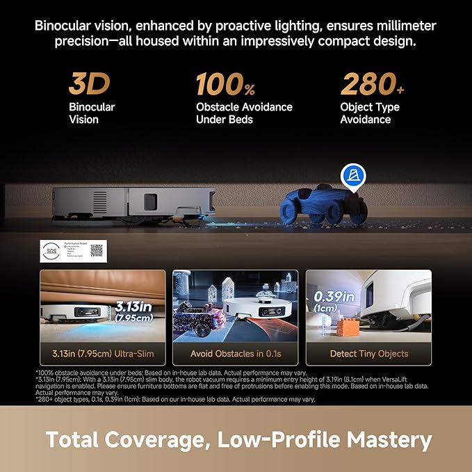 DREAME X60 Max Ultra Complete Robot Vacuum and Mop, Ultra-Thin Design, 35,000Pa Suction, Self Emptying&Refilling, Mop Self-Cleaning, 280+ Obstacle Avoidance, White