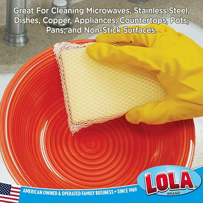 LOLA Microfiber & Nylon Net Sponges, 24 Pack, 12 Dual Sided Non-Scratch Sponge Pads & 12 w/Microfiber Cloth One Side and Nylon Net Other Side