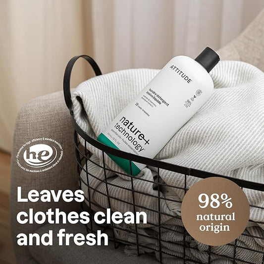 ATTITUDE Laundry Detergent Liquid, Natural Origin Ingredients, EWG Verified, High Efficiency (HE), Infused with Essential Oils, For White and Colored Clothing, Lavender & Rosemary, 38 Loads, 32 Fl Oz