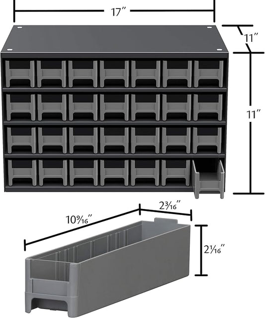 Akro-Mils Steel Garage Storage Cabinet, Small Parts Organizer Metal Cabinet for Hardware, Nails, Screws, Bolts, Nuts, and More, 17" W x 11" D x 11" H, 28-Drawer, Gray Cabinet/Black Drawers (19228)