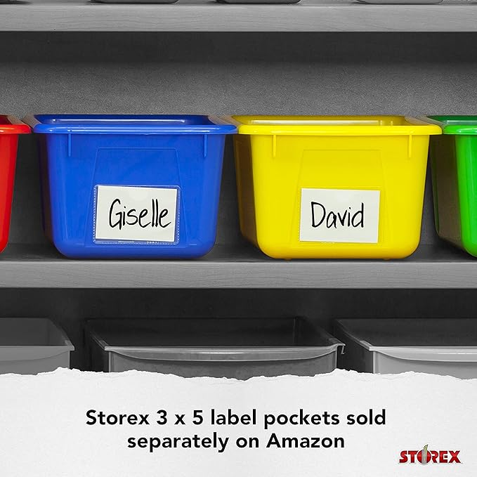 Storex Small Cubby Bins – Plastic Storage Containers for Classroom with Non-Snap Lid, 12.2 x 7.8 x 5.1 inches, Tint Orange, 5-Pack (62485U05C)