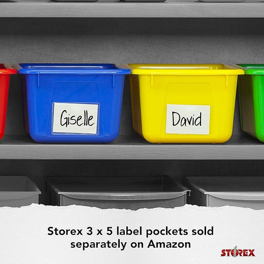 Storex Small Cubby Bins – Plastic Storage Containers for Classroom with Non-Snap Lid, 12.2 x 7.8 x 5.1 inches, Tint Orange, 5-Pack (62485U05C)