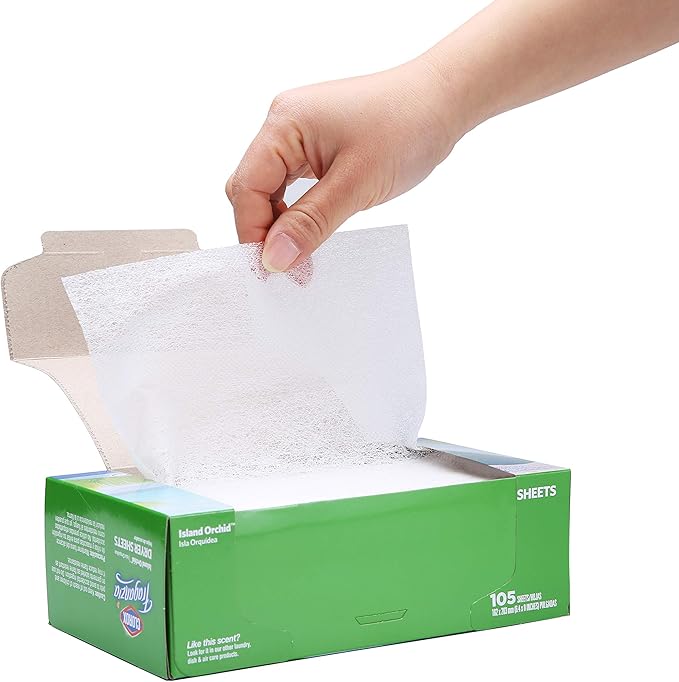 Clorox Fraganzia Fabric Softener Dryer Sheets, Island Orchid Scent - Wrinkle Reducing Scented Softening Laundry Dryer Sheets for Great Smelling Clothes, 105 Count