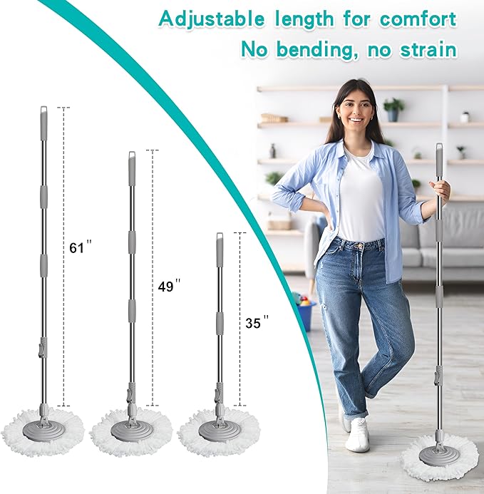 Gen 1 Compact Spin Mop and Bucket with 360° Swivel Wheels, 2026 Upgraded Design for Small Spaces, Clean & Dirty Water System, Wet & Dry Mop, 61" Handle, 6 Reusable Heads-Blue/Yellow