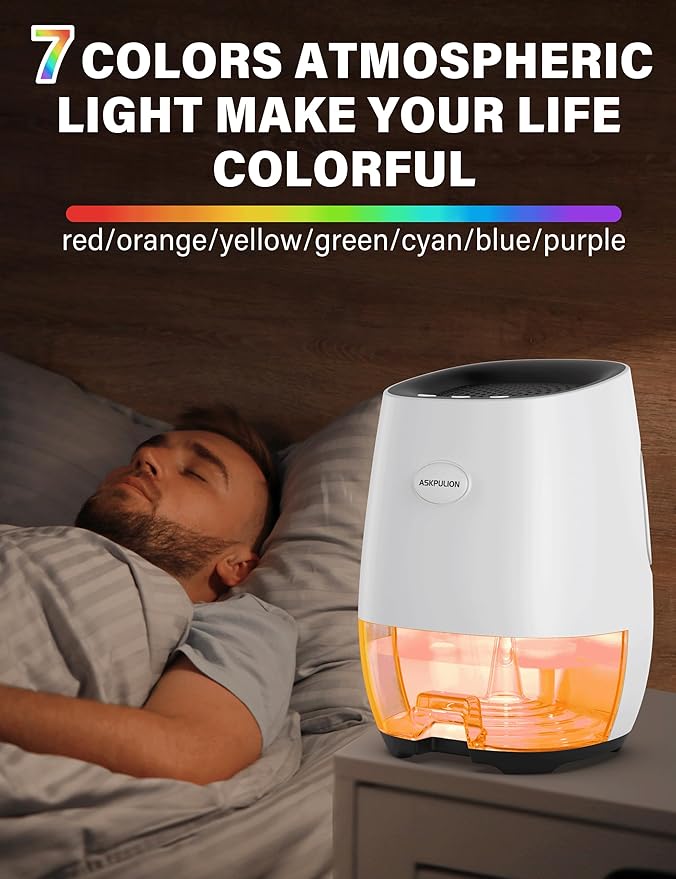 Dehumidifiers for Home, 35oz Small Dehumidifier for Bathroom (300sq.ft) with Auto-off, Sleep Mode, 7 Colors Night Light, Quiet Portable dehumidifier for Bedroom, RV, Closet, Office