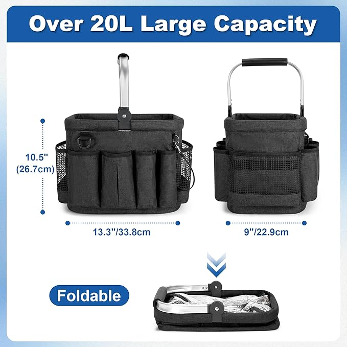 Cleaning Caddy Organizer with Handle, Cleaning Tote Bag with Multiple Pockets for Cleaning Supplies, Products Storage, Housekeepers, Car Cleaning, Black