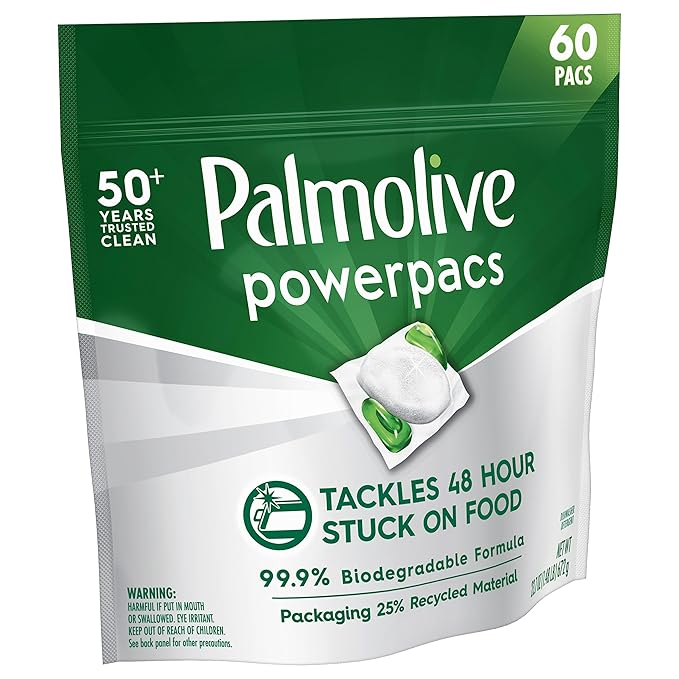 Palmolive PowerPacs Dishwasher Pods, 99.9% Biodegradable Formula in Dishwasher Tabs With No Added Fragrance - 60 count