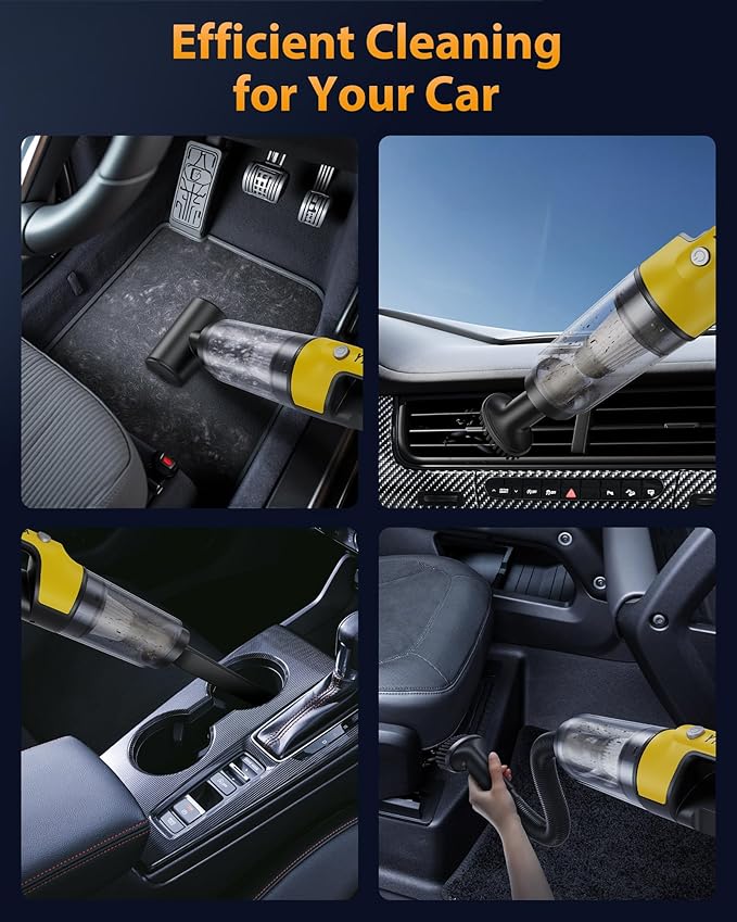 Handheld Vacuum Cordless 1.1 Pounds Car Vac 10000PA Hand Held Vacuums 4-in-1 Hand Vac Cordless Rechargeable HEPA Filter Large Capacity Dust Cup for Car Office Home Pets Hair (Butter Yellow)