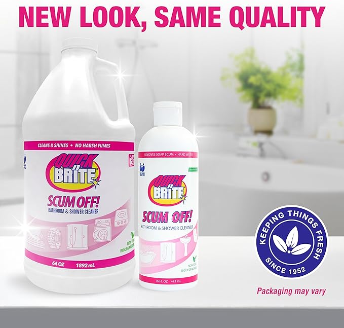 Quick 'n Brite Scum Off Shower Cleaner - No Scrub, No Harsh Chemical Daily Shower Cleaner, Multi-Surface All-Purpose Cleaner 16 Oz (Packaging May Vary)