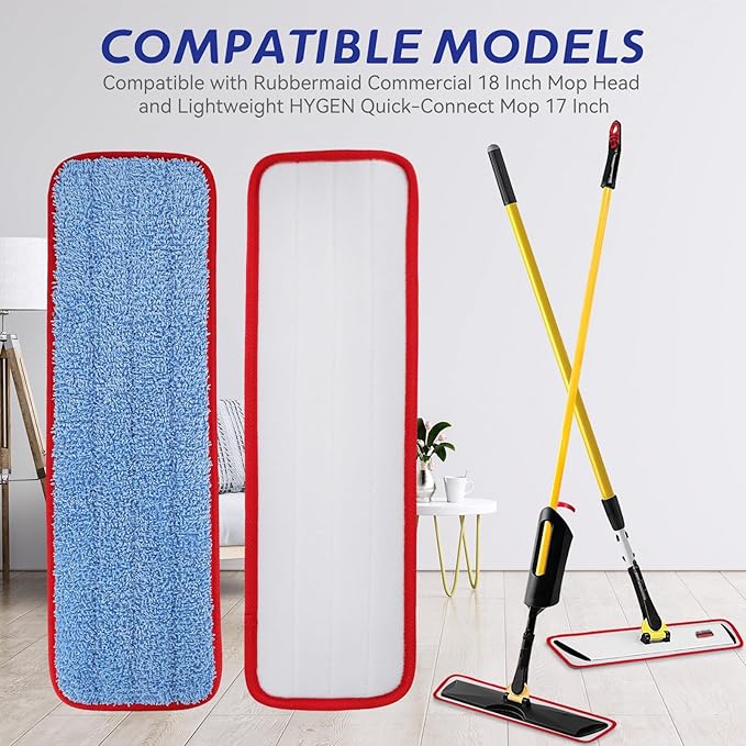 Replacement Microfiber Pad for Rubbermaid Commercial 18.5 Inch Mop Head - 10 Pack Wet & Dry Commercial Cleaning Refills Reusable Mop Refills Fit for Any Microfiber Flat Mop System 18.5"