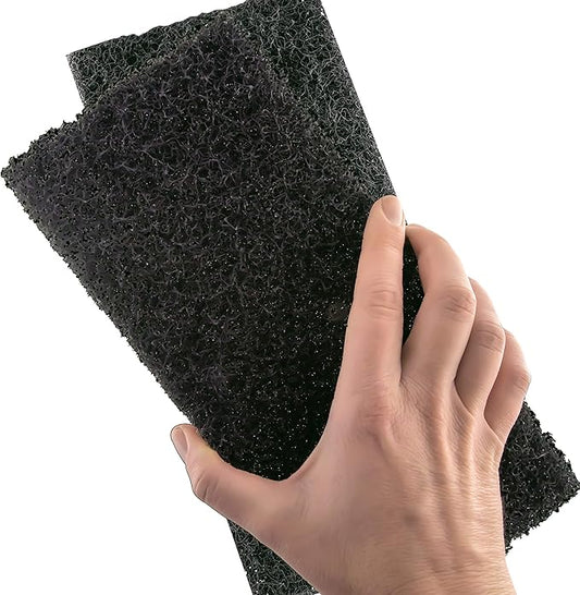 Heavy Duty XL Black Scouring Pad 2 Pack. 10 x 4.5in Large Multipurpose Nylon Scrubbing Sponges. Clean Bathrooms, Kitchens, Counters and Floors to Erase Grime and Make Surfaces Sparkle