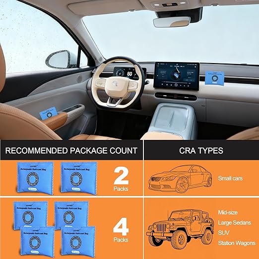 Car Dehumidifier, Indicating Silica Gel Desiccant Packets, 100g×10PCS Rechargeable Desiccant Packs for Cars Closets Drawers Luggage and Small Spaces