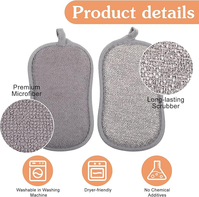 36 Pack Dual-Sided Scrub Sponges, Non Scratch Microfiber Sponge Multi Purpose Cleaning Dish Scrubber Along with Heavy Duty Scrubbing Power for Washing Dishes Pots Pans Kitchen Cookware(Gray)