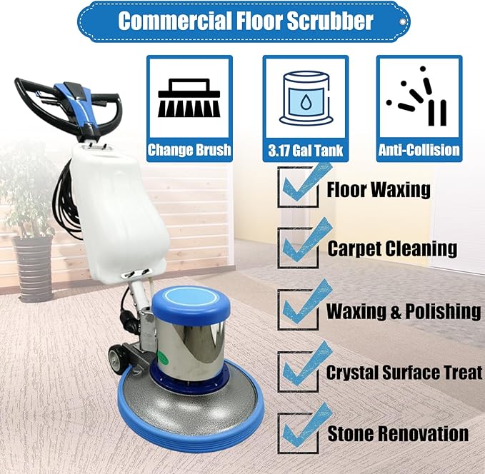 Commercial Floor Cleaning Machine 17" Floor Cleaner and Polisher Industrial Ground Scrubber Buffer Heavy Duty Carpet Cleaner with Three Brushes for Ground Cleaing, 110V